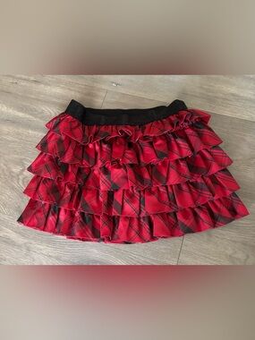 Ralph Lauren Girls Red Tartan Plaid Tiered Ruffle Skirt Size 14